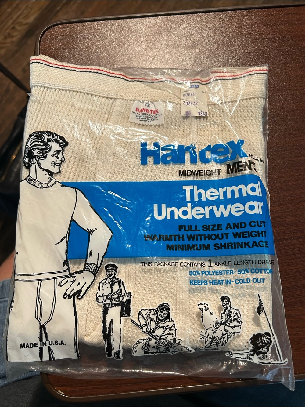 NOS Hantex Men’s Cream Thermal Underwear - Midweight, size M, 50% cotton 50% pol